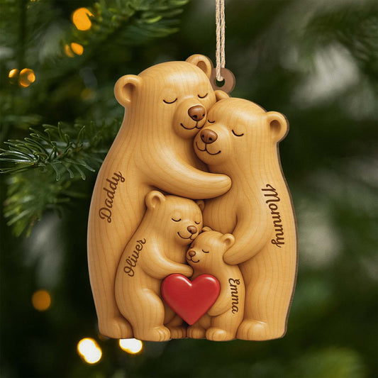 6147OUS1 3d printing effect custom bear family ornament 1 layered wooden xmas ornament 6147O65TI