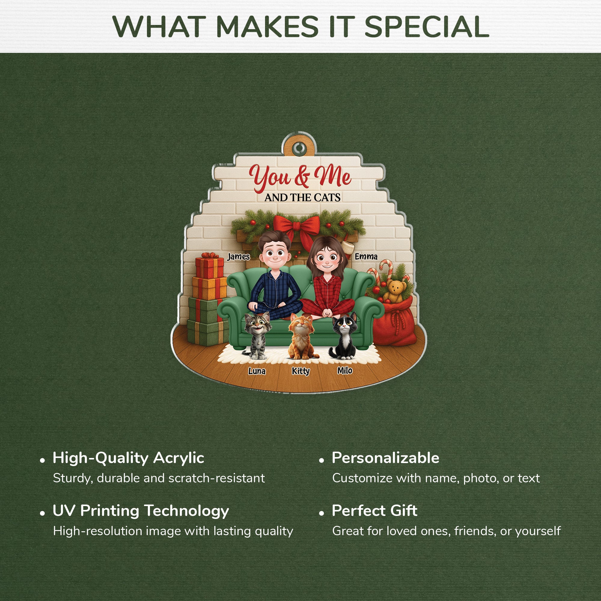 6168OUS4 3d printing effect custom acrylic xmas ornaments gifts for couples with cats 6168OKHCD