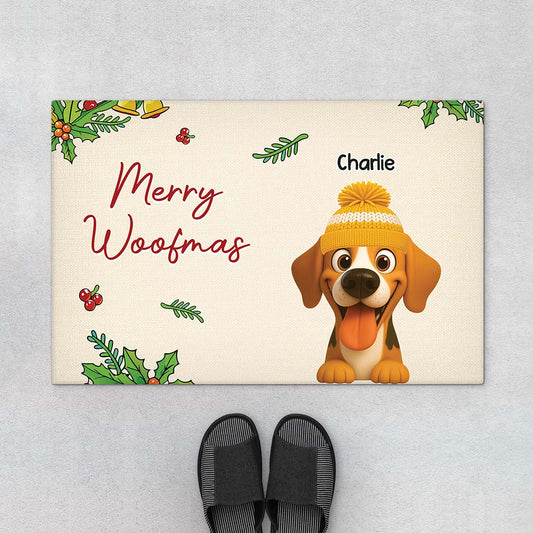 6171DUS1 custom christmas gifts for dog lovers merry woofmas doormat 6171D3VTC