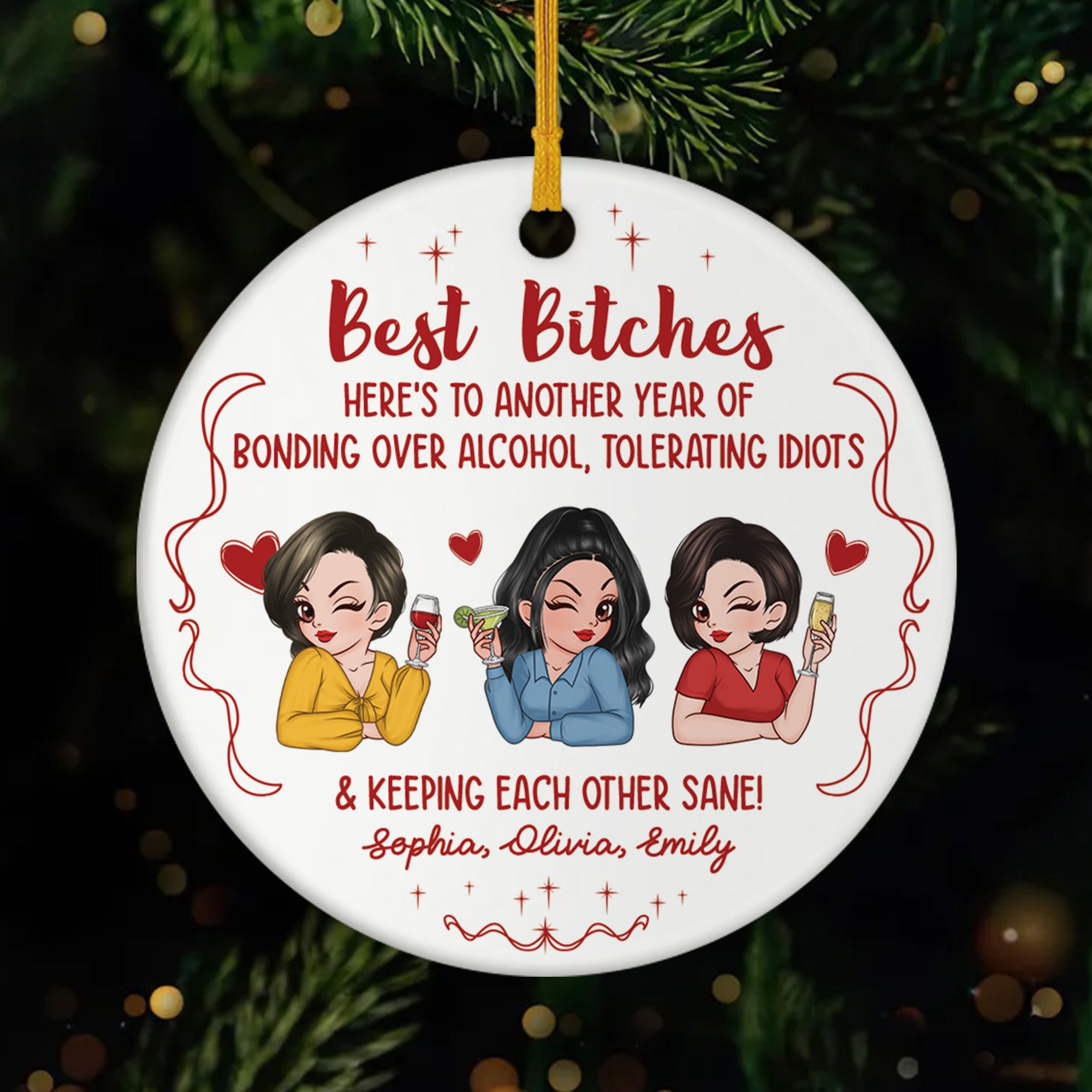 6207OUS1 ceramic best bitches ornament personalized xmas gifts for friends 6207OTVNF