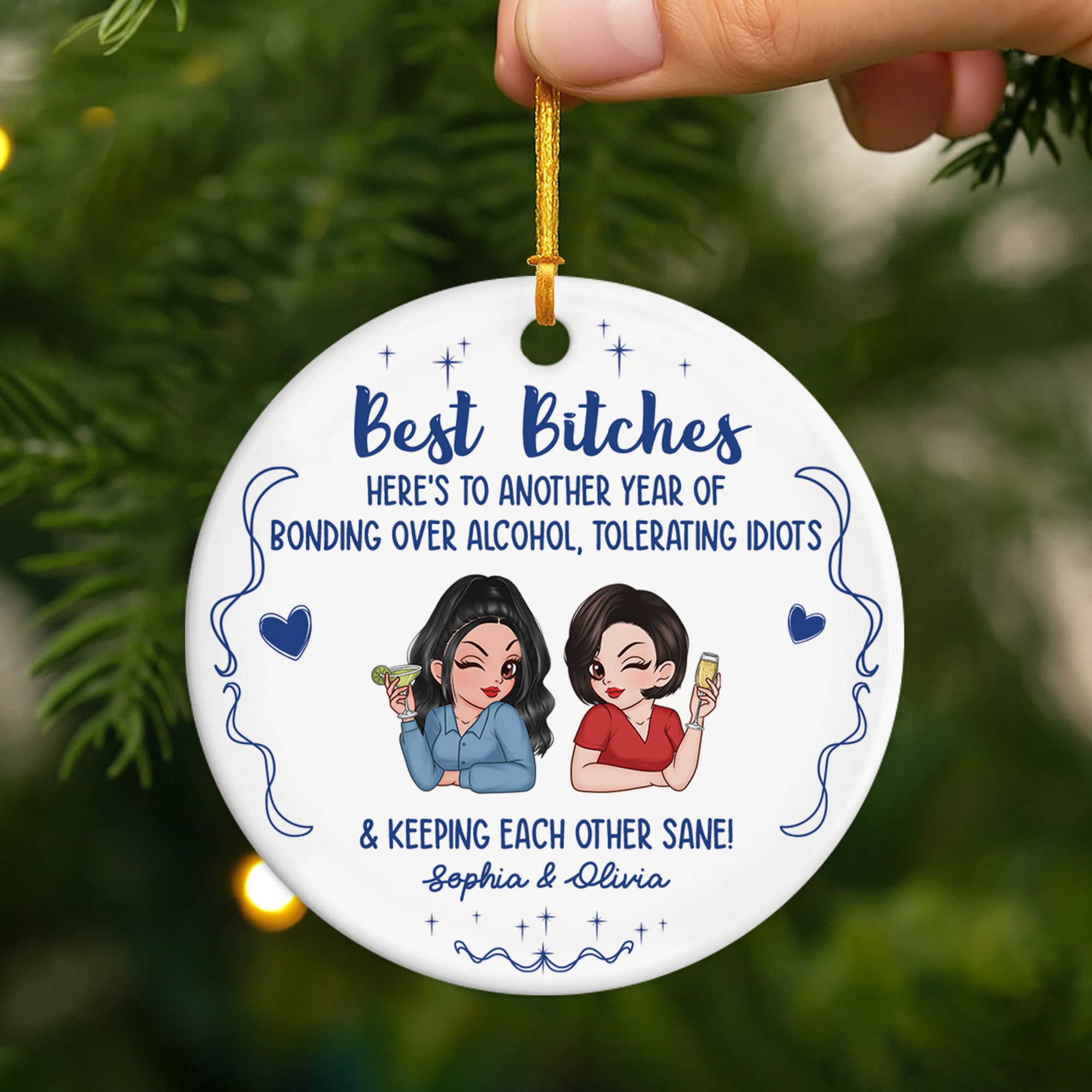 6207OUS2 ceramic best bitches ornament personalized xmas gifts for friends 6207OTVNF