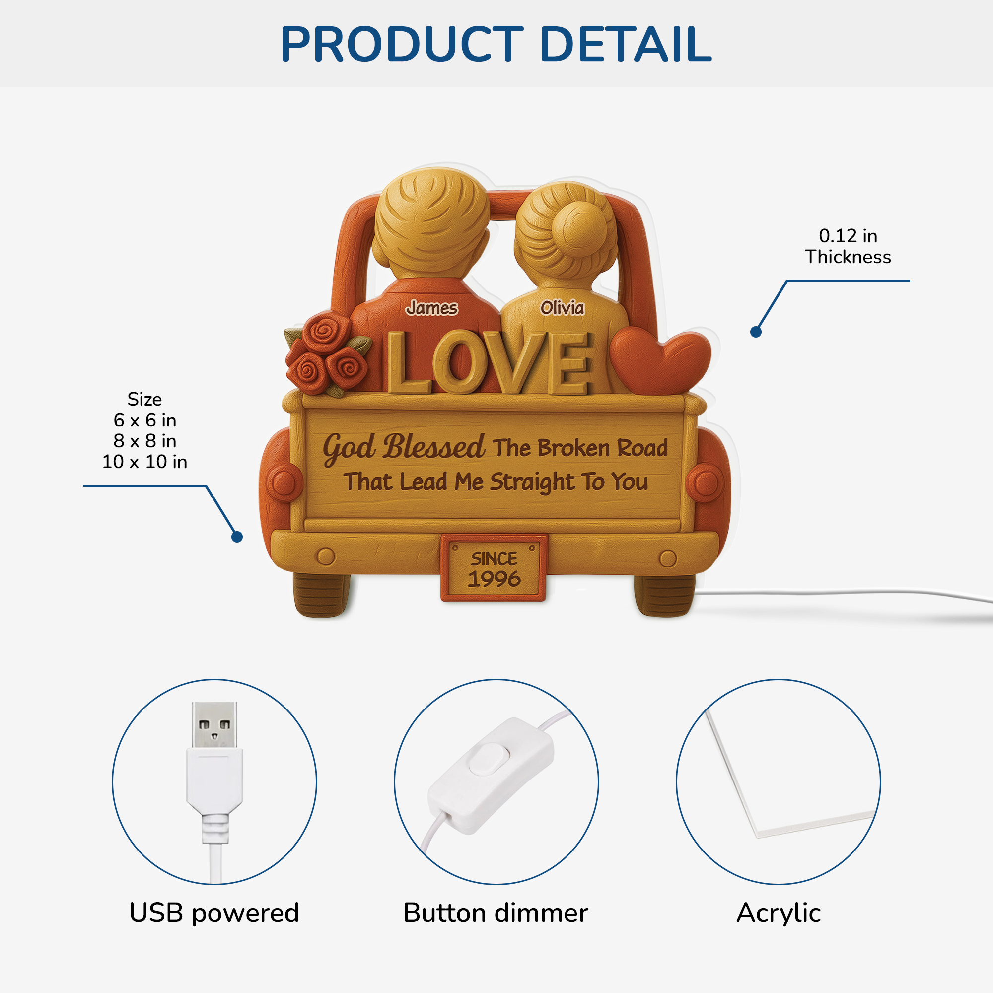 6237LUS3 god bless the broken road light box custom gifts for couples 6237lthng