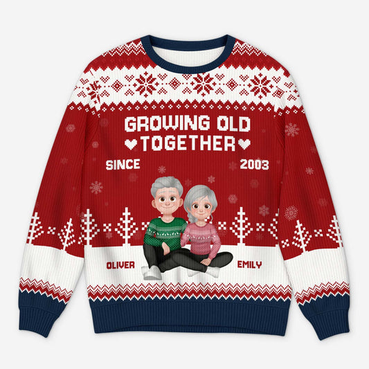 6249WUS1 growing old together ugly christmas sweater custom gifts for couples 6249WKLNG