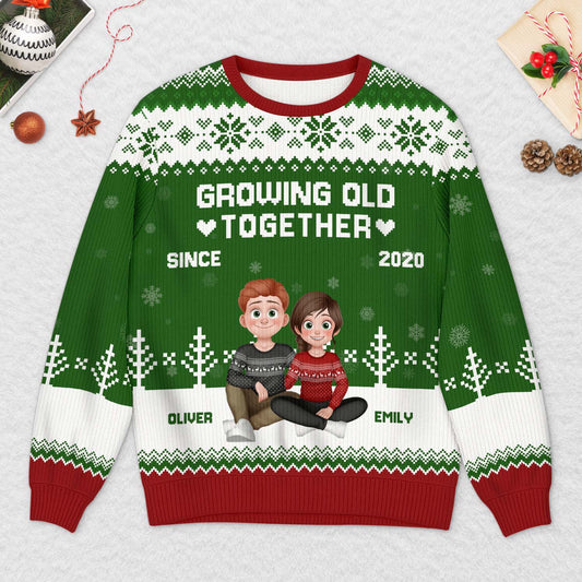 6249WUS2 growing old together ugly christmas sweater custom gifts for couples 6249WKLNG