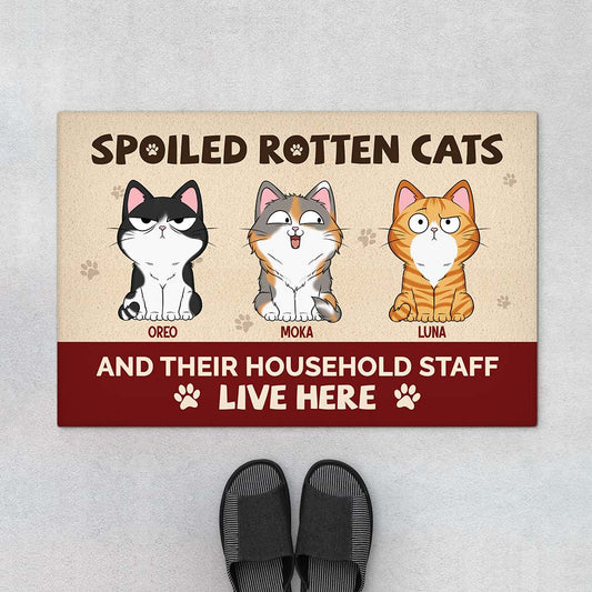 6314DUS1 spoiled rotten cats live here doormat custom gifts for cat owners 6314DTQ5D