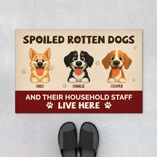 6314DUS1 spoiled rotten dogs live here doormat custom gifts for dog owners 6314DTQ5C