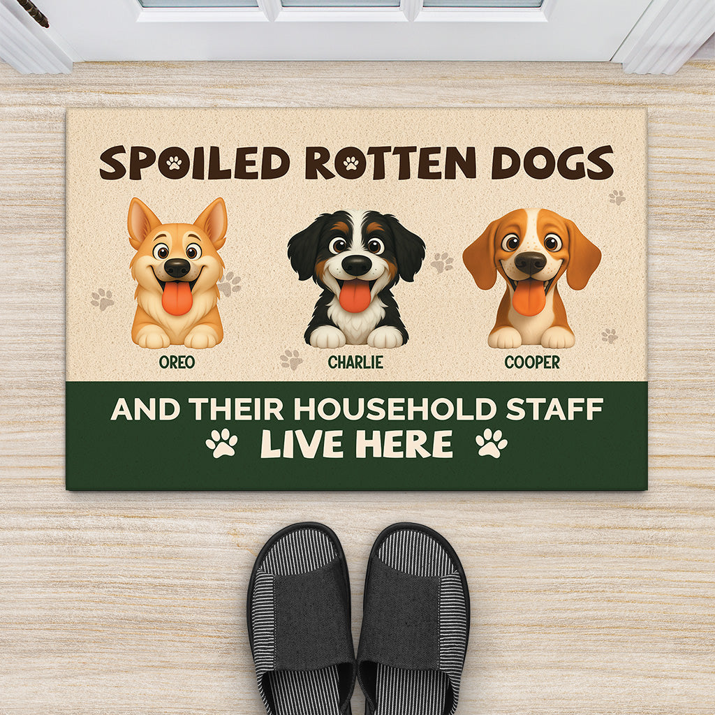6314DUS2 spoiled rotten dogs live here doormat custom gifts for dog owners 6314DTQ5C