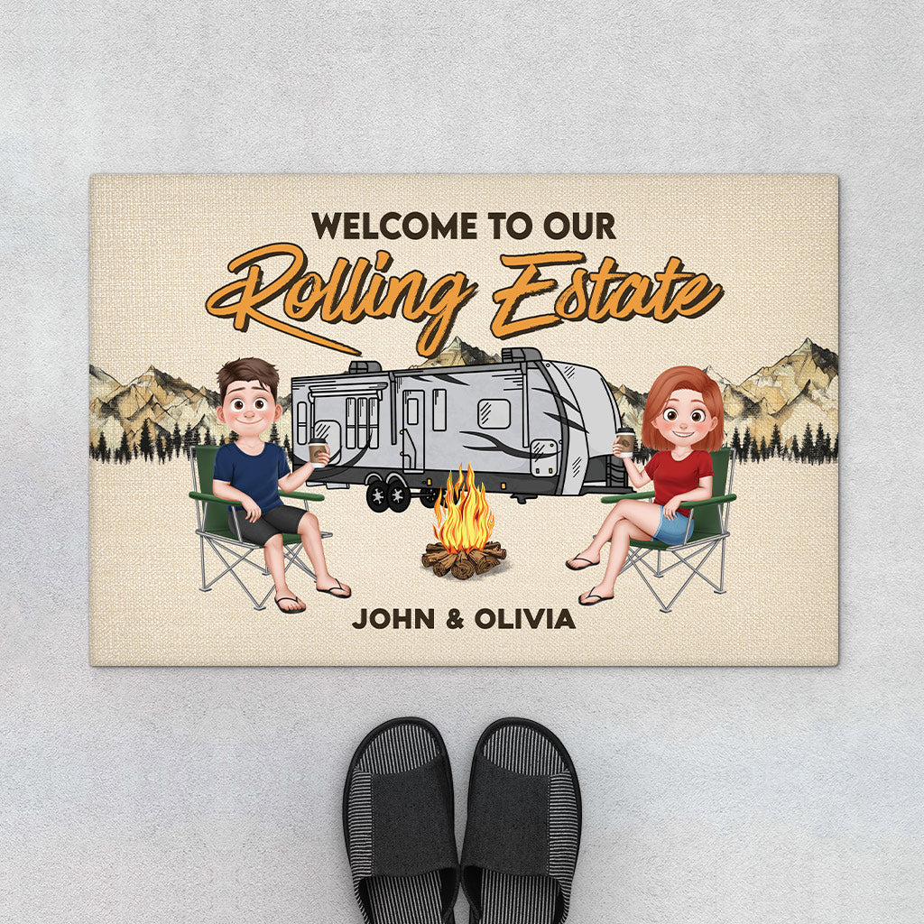 6334DUS1 metal welcome to our campsite sign_ custom camping gifts for couples 6334D6TAG