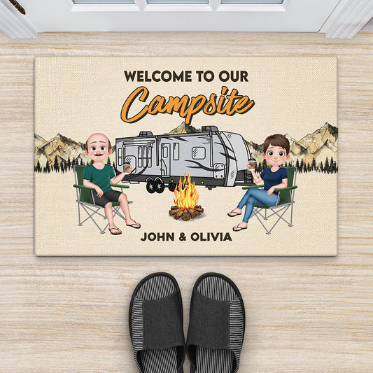 6334DUS2 metal welcome to our campsite sign_ custom camping gifts for couples 6334D6TAG