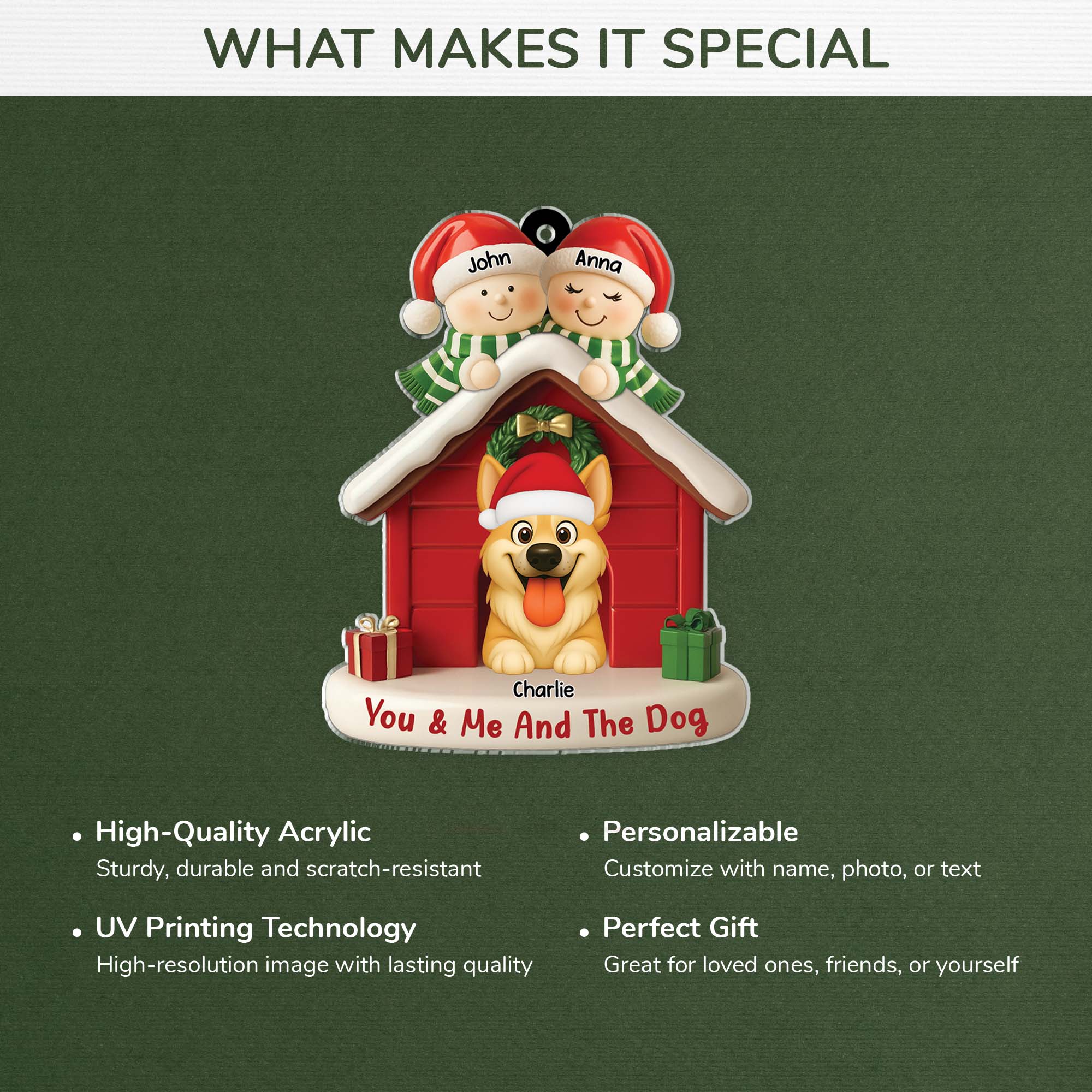 6346OUS4 acrylic couple with dog ornament_ personalized christmas gifts 6346OTV5C
