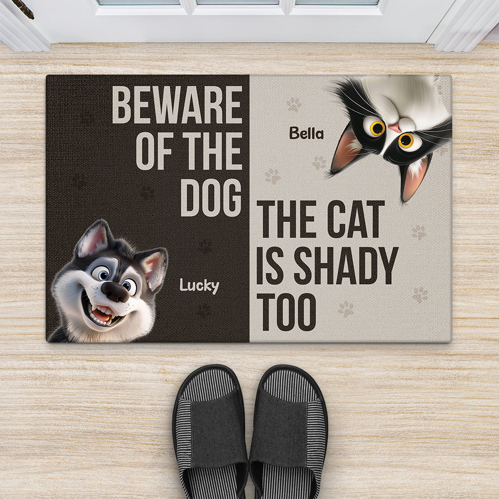 6354DUS2 custom pet doormats beware of the cat_ the dog is shady too  6354D