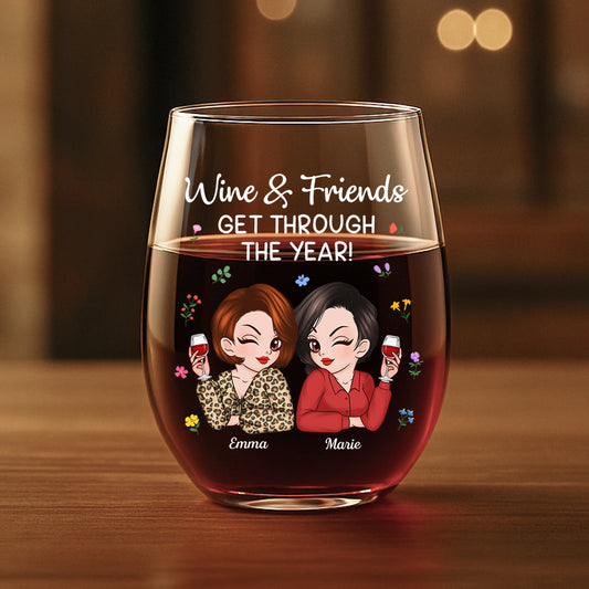 6390IUS1 custom stemless wine glasses wine friends get us through the year 6390IK6ZA