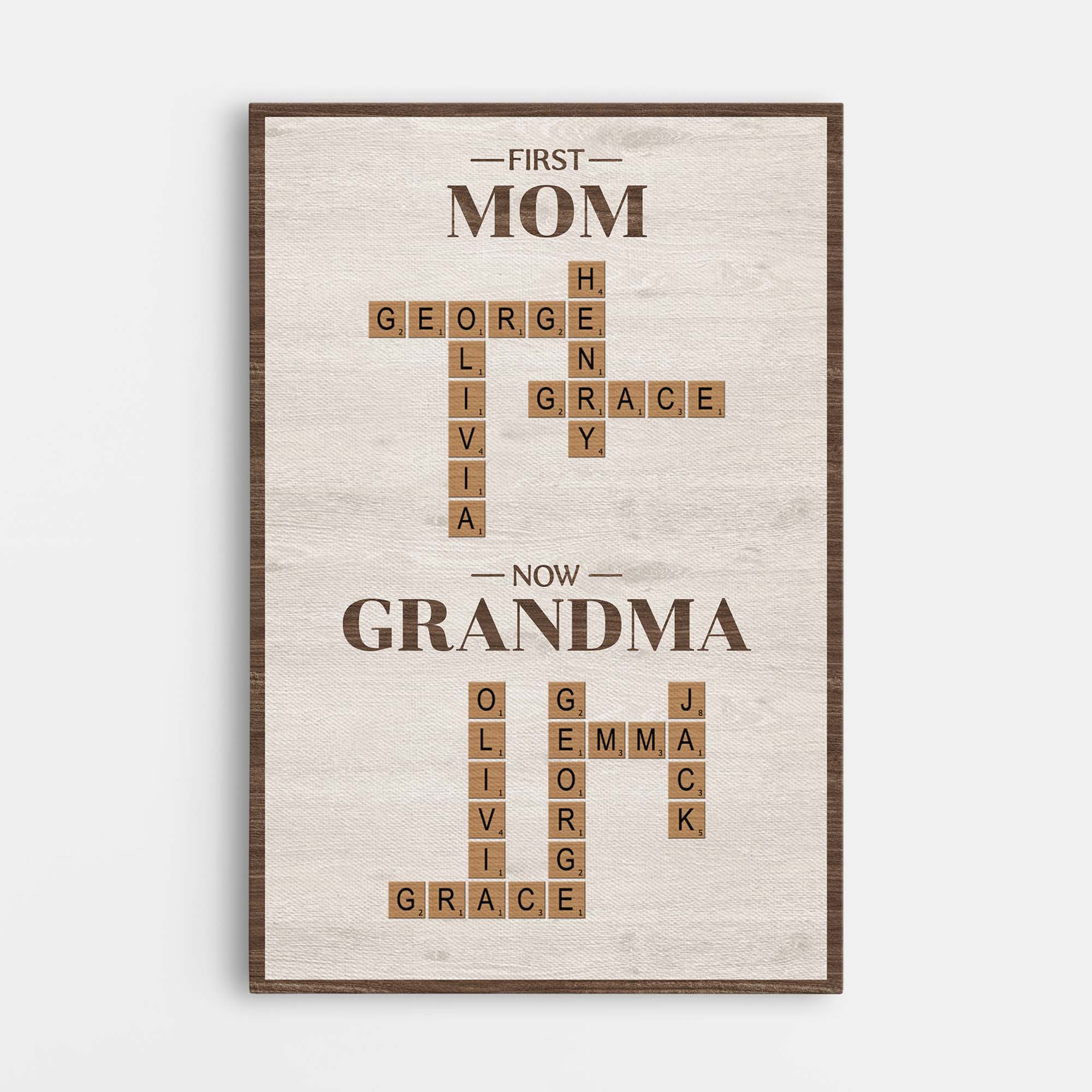 6416CUS1 first mom now grandma canvas personalized crossword gifts 6416C6VNA