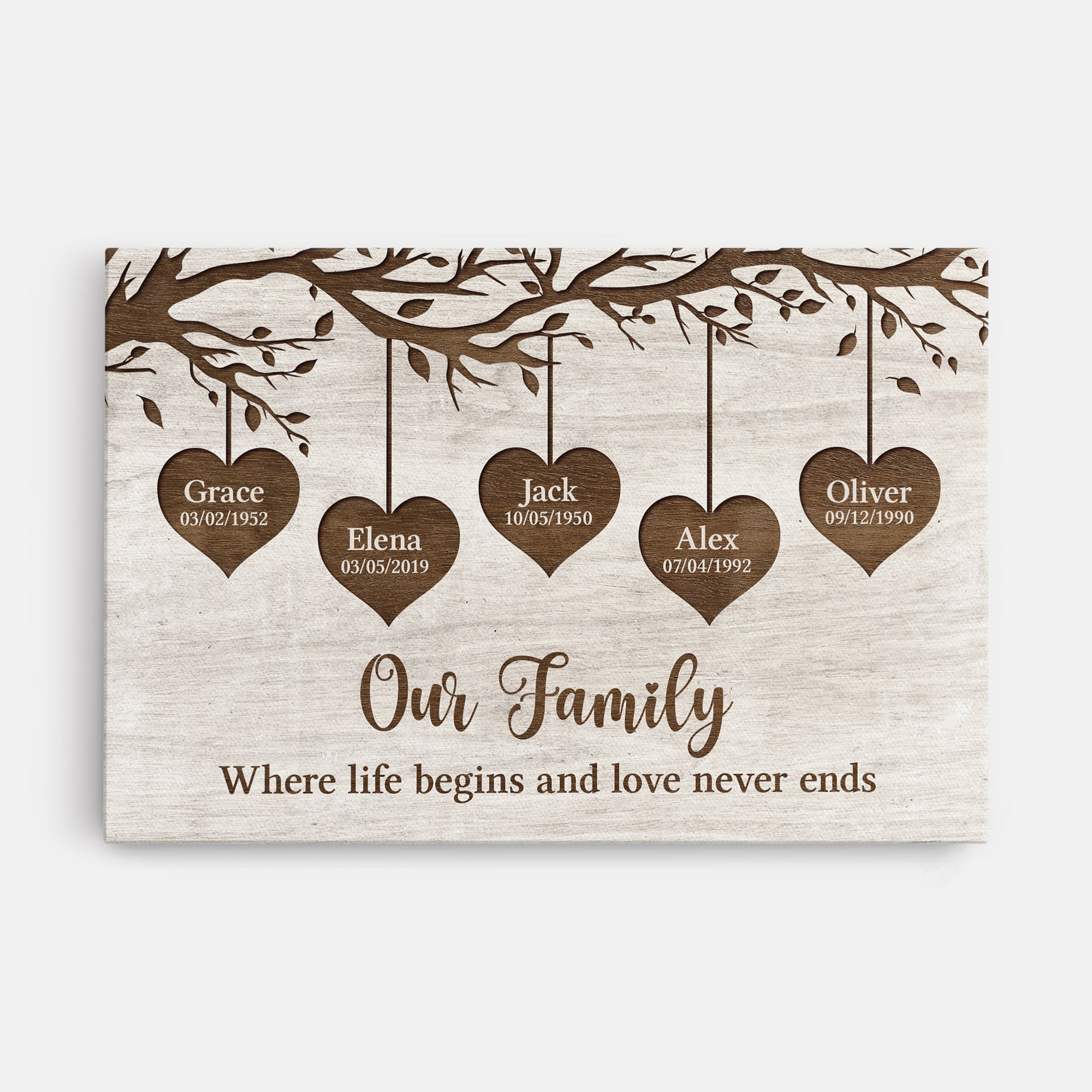 6417CUS1 family where life begins and love never ends canvas custom family gifts 6417C6TZI