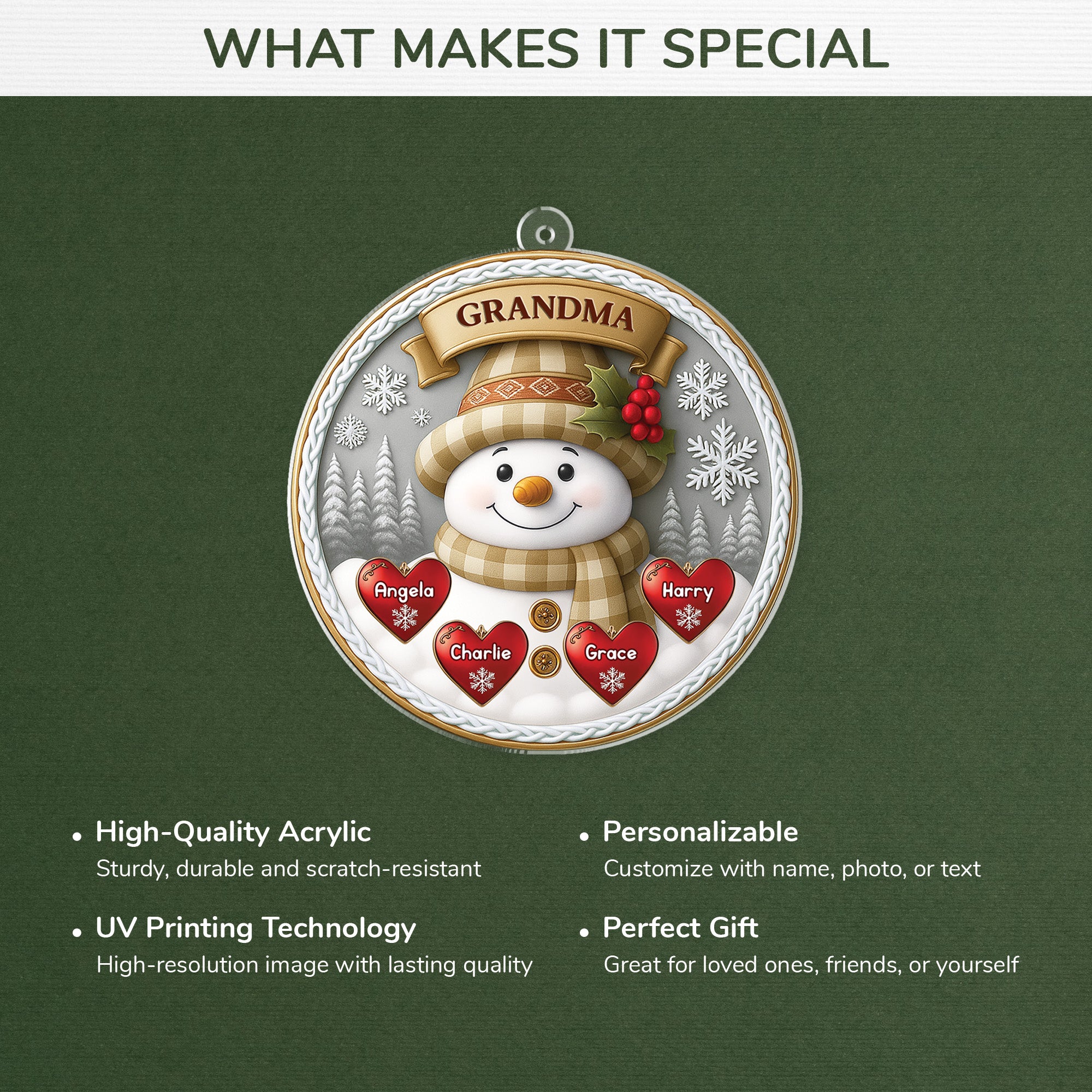 6451OUS4 3d printing effect custom acrylic snowman ornaments christmas gifts for mom grandma 6451O8QMA