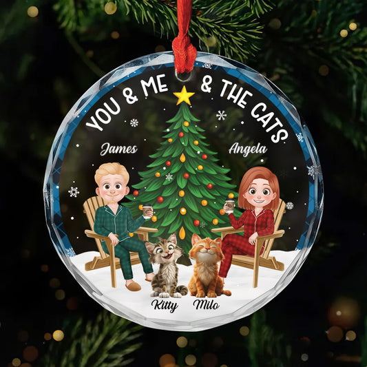 6458OUS1 glass couple with cat ornament_ personalized christmas gifts 6458O3VMD
