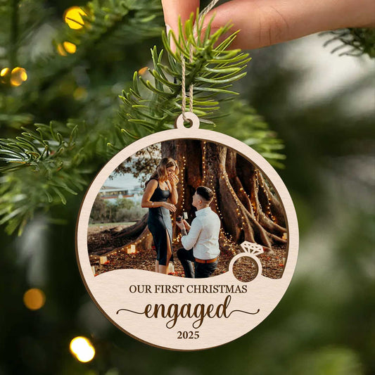 6473OUS2 first christmas engaged ornament custom 2 layered wooden photo ornament for couples 6473OTQWG