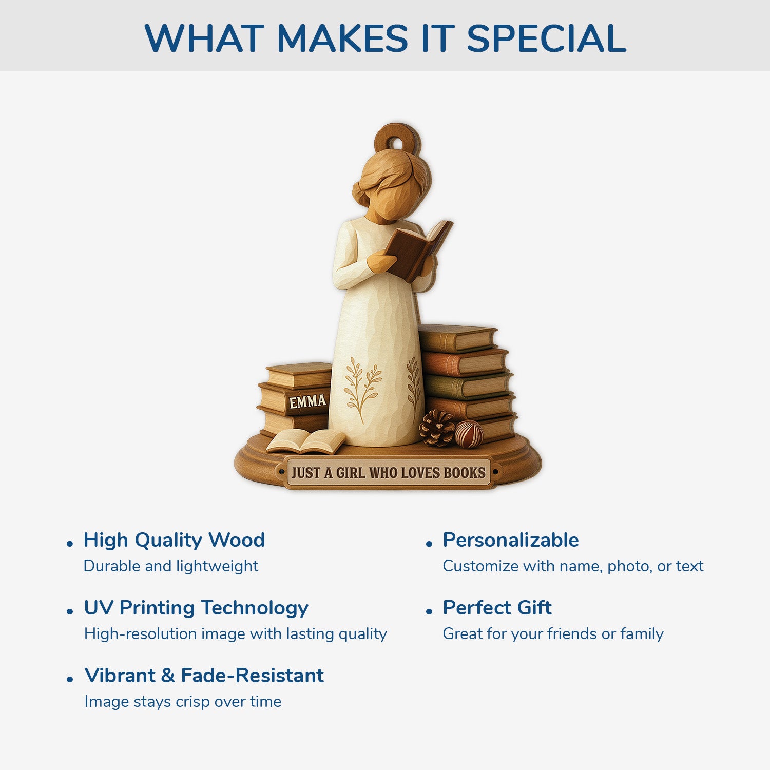 6479OUS4 3d printing effect custom 1 layered wood xmas ornaments gifts for book lovers women 6479O8VMA