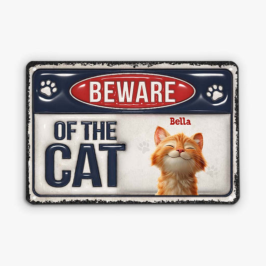 6499EUS1 3d printing effect metal beware of the cat sign custom cat lover gifts 6499ETVAD