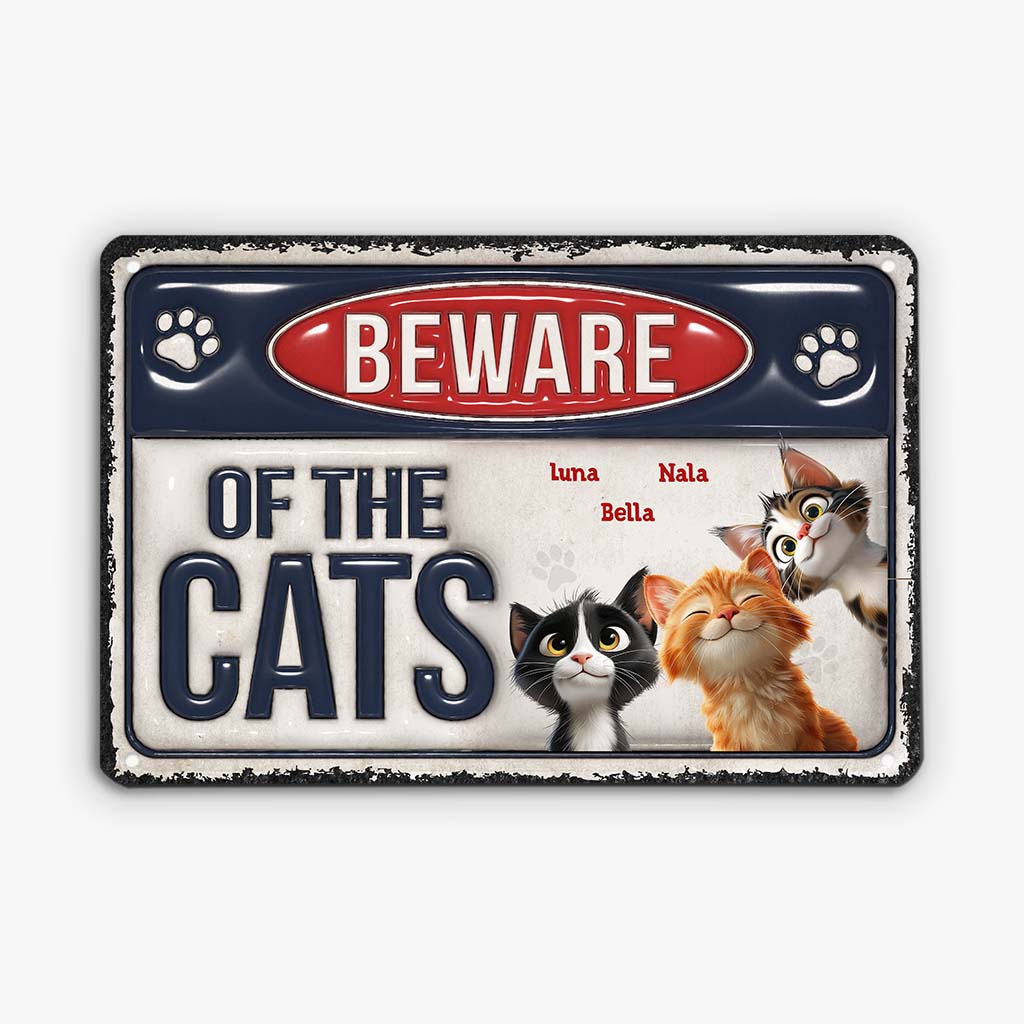 6499EUS2 3d printing effect metal beware of the cat sign custom cat lover gifts 6499ETVAD