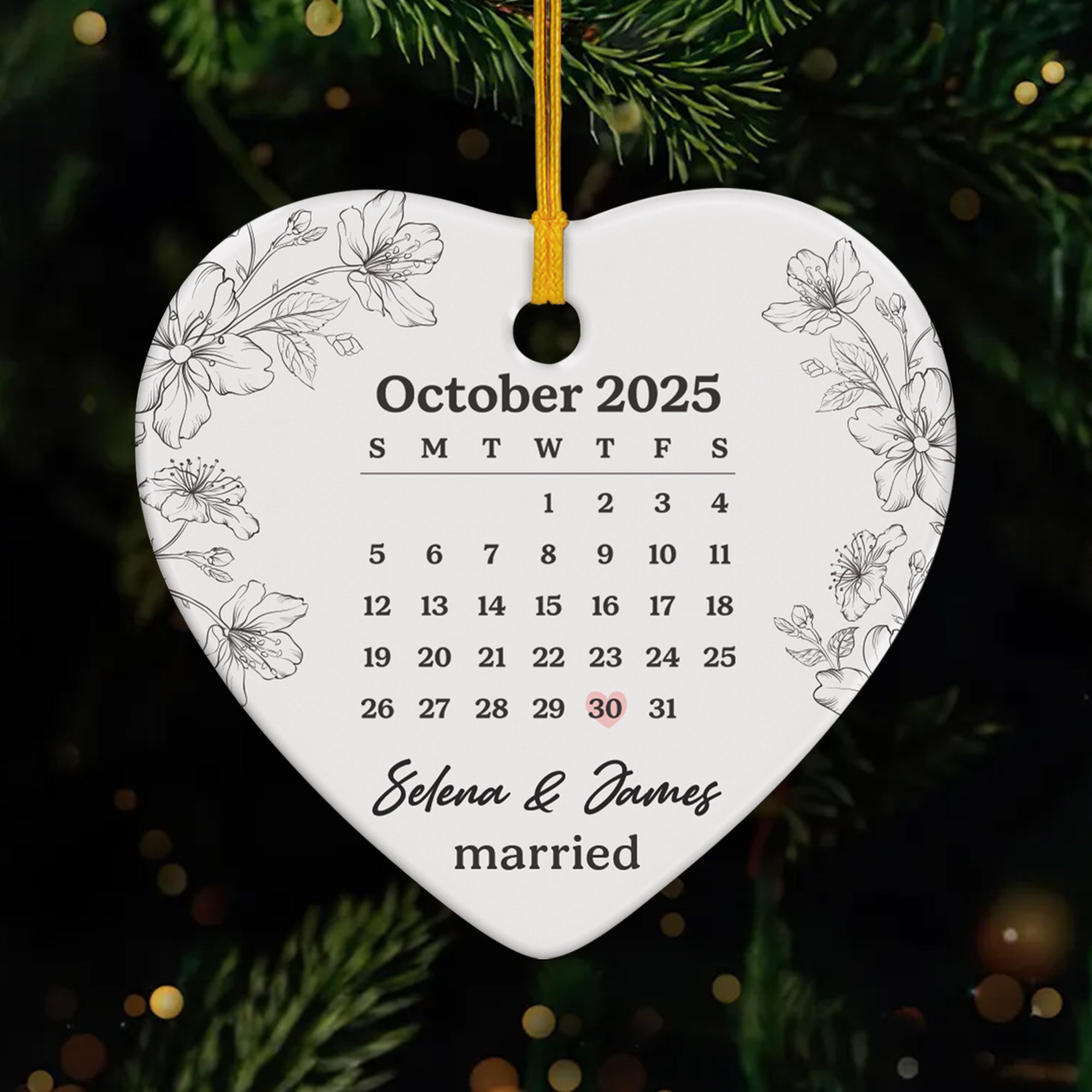 6513OUS1 ceramic calendar wedding christmas ornament personalized gift for couples 6513OKTNG