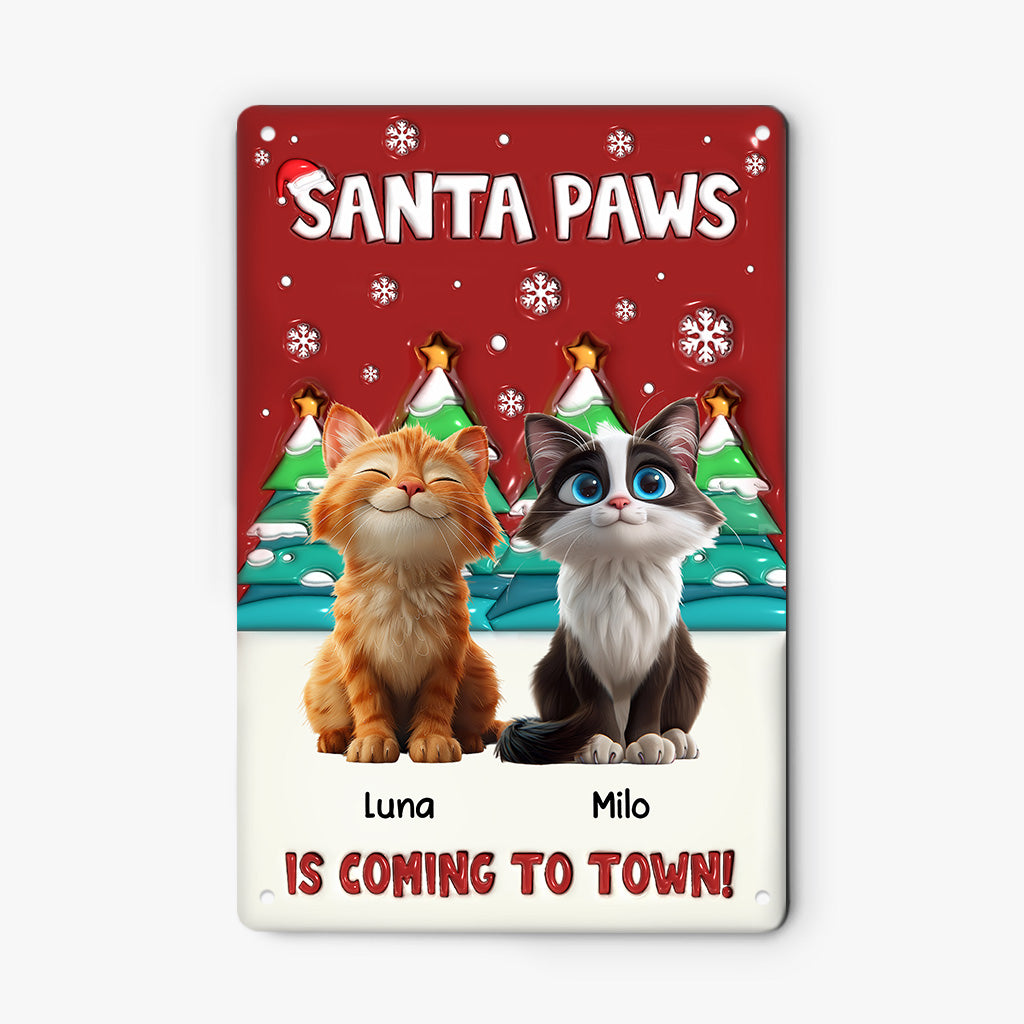 6527EUS2 3d printing effect metal santa paws is coming to town sign custom cat christmas gifts 6527E3KTD