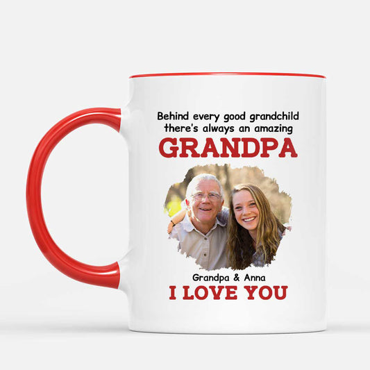 6556MUS2 custom photo mug behind every good grandchild is a great grandma grandpa 6556M6PWB