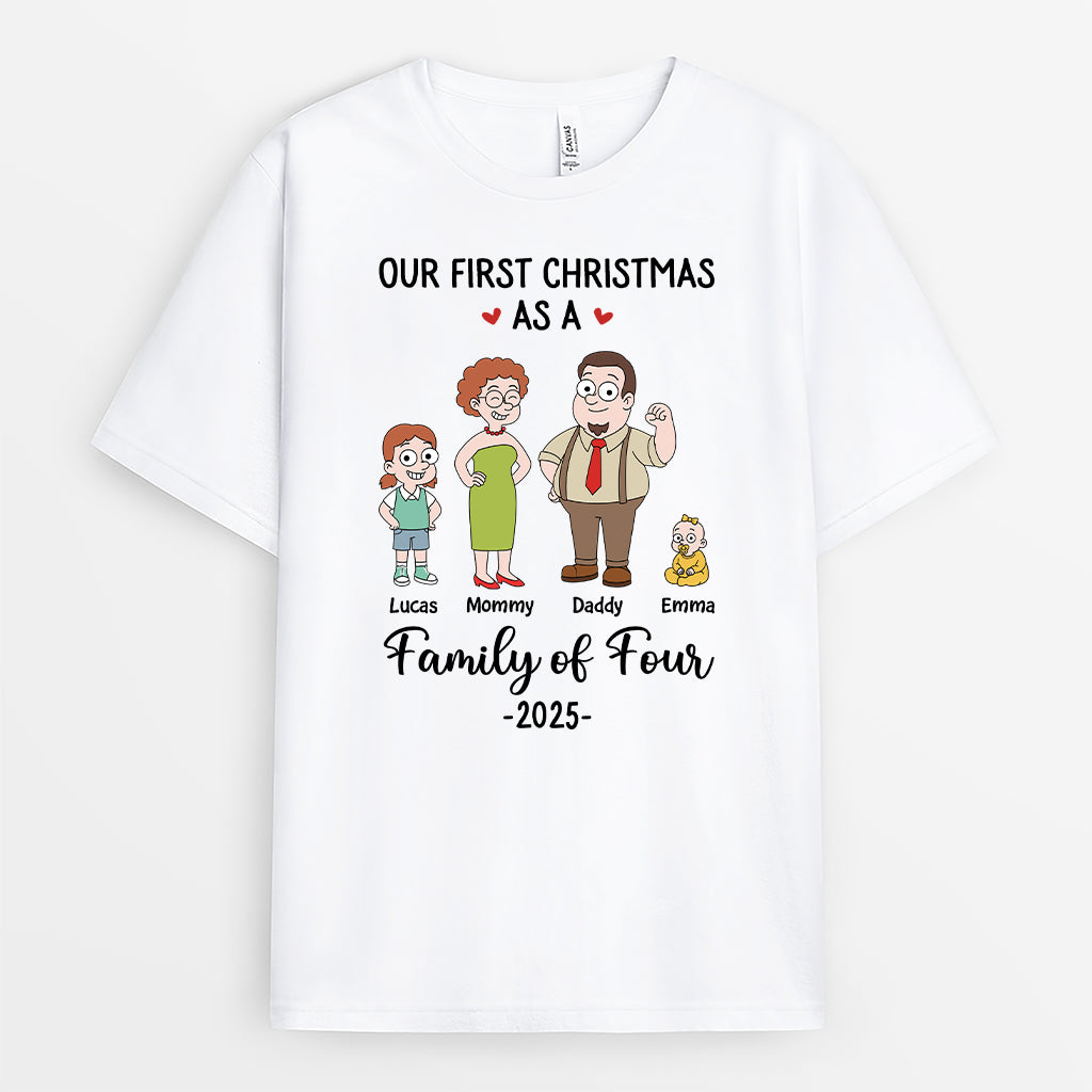 6575AUS1 personalized family t shirts our first christmas as a family of 4_ 6575A3KCI