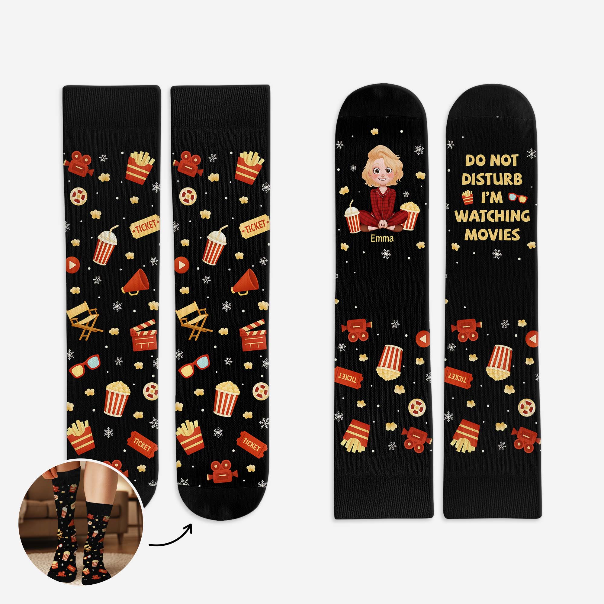 6584JUS1 do not disturb im watching movies socks custom gifts for cinema lovers 6584J8QMA