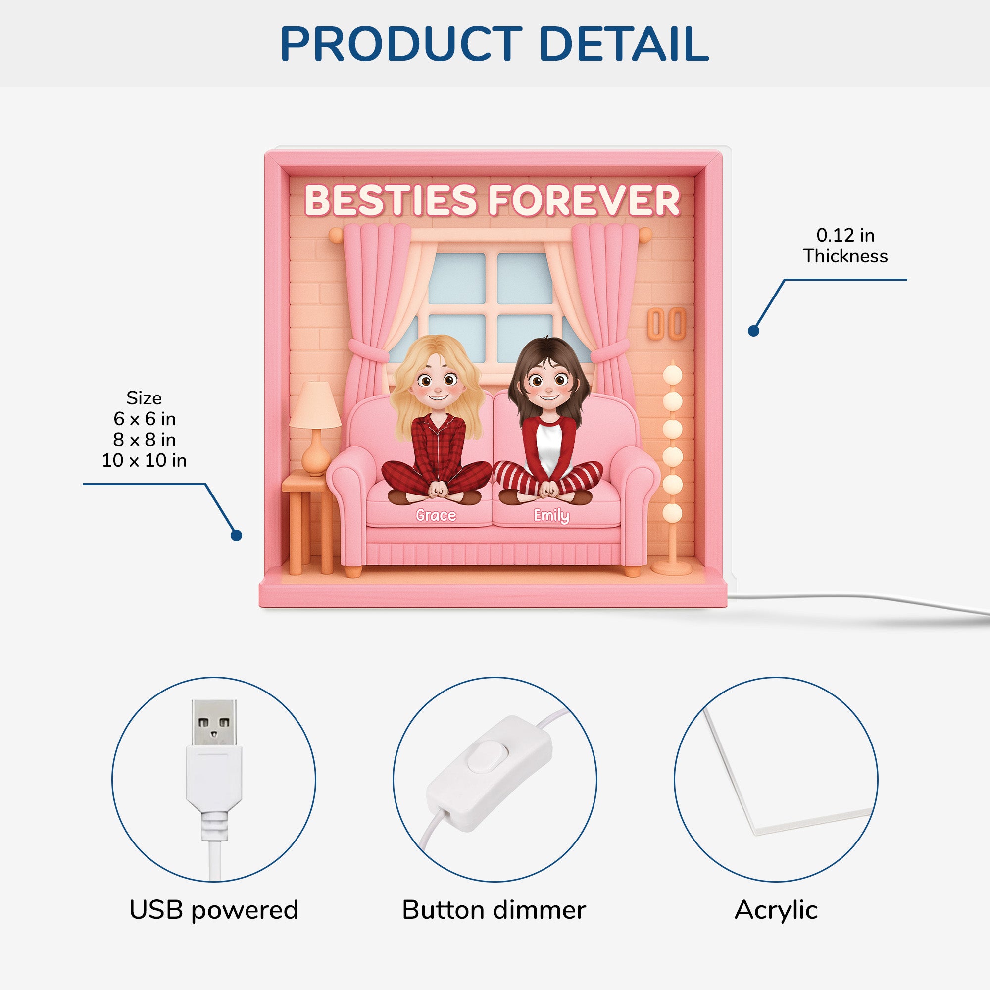 6585LUS3 3d printing effect besties forever light box custom gifts for friendssister 6585lcqaf