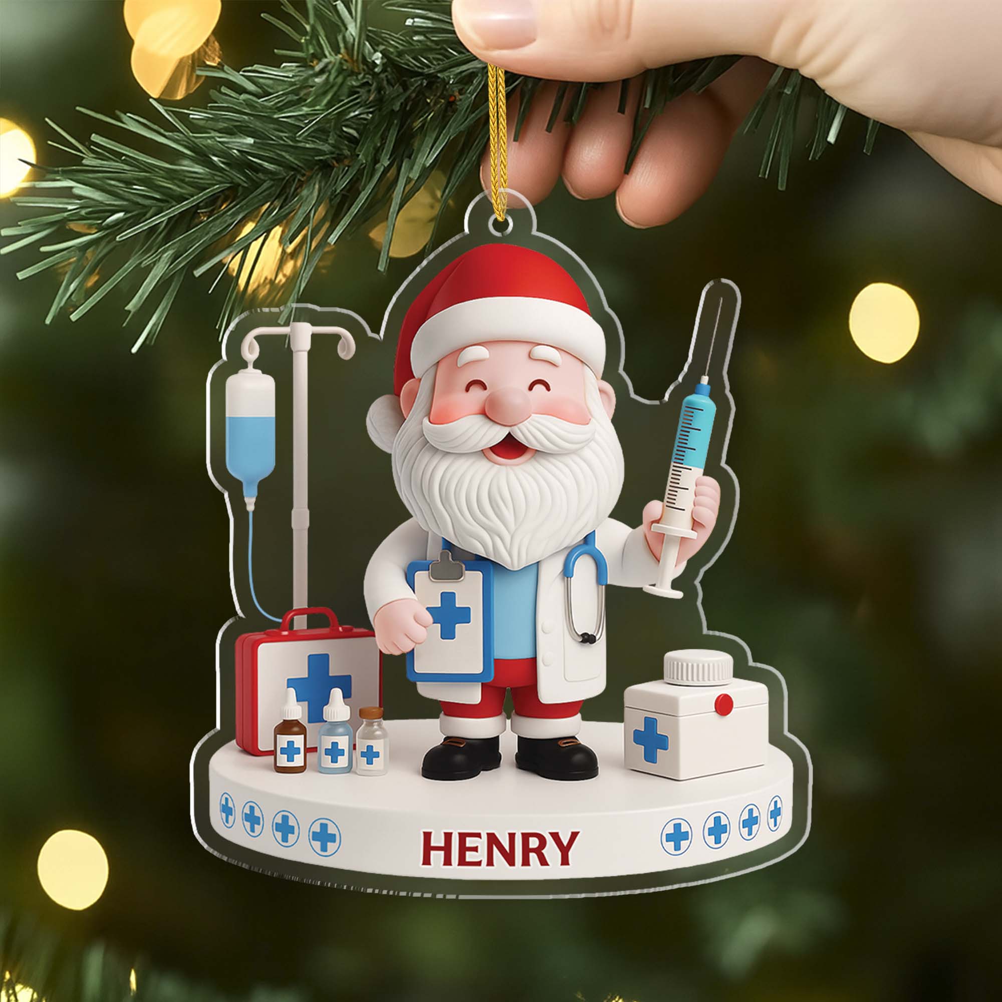 6622OUS2 3d printing effect acrylic santa doctor ornament personalized christmas gift 6622OKZTB