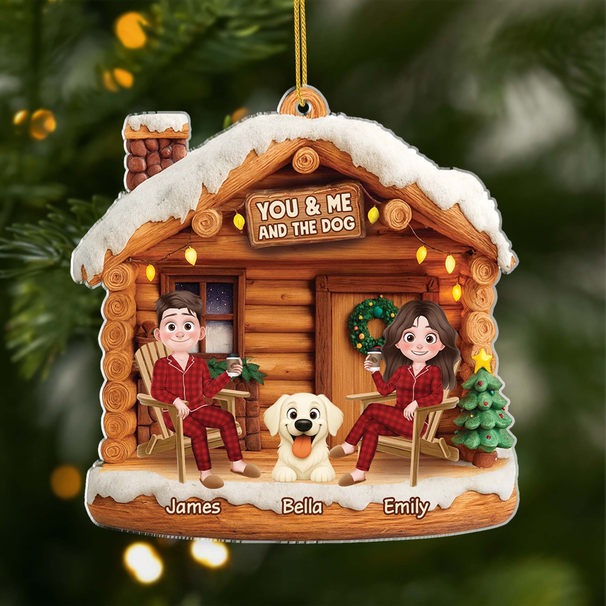 6638OUS1 3d printing effect acrylic couple with dog ornament_ personalized christmas gift 6638OTYAC