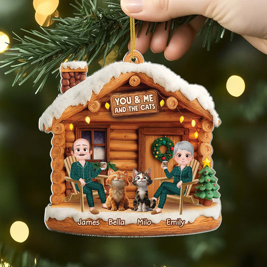 6638OUS2 3d printing effect acrylic couple with cat ornament_ personalized christmas gift 6638OTYAD