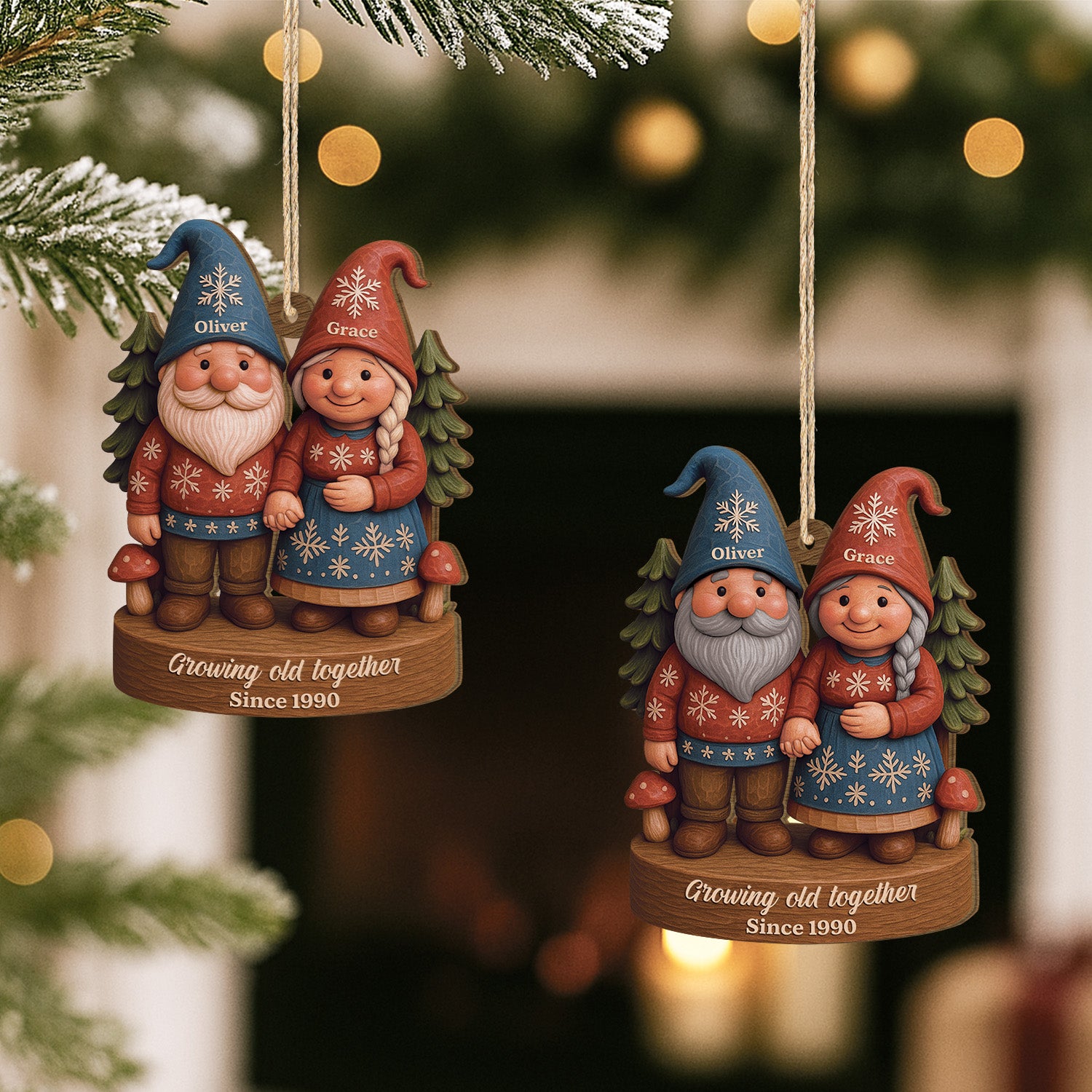 6647OUS1 3d printing effect 1 layered wooden gnome ornament custom couples christmas gifts 6647OKLMG_2