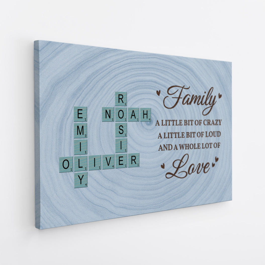 Family A Little Bit of Crazy Wall Art - Custom Family Crossword Canvas ...