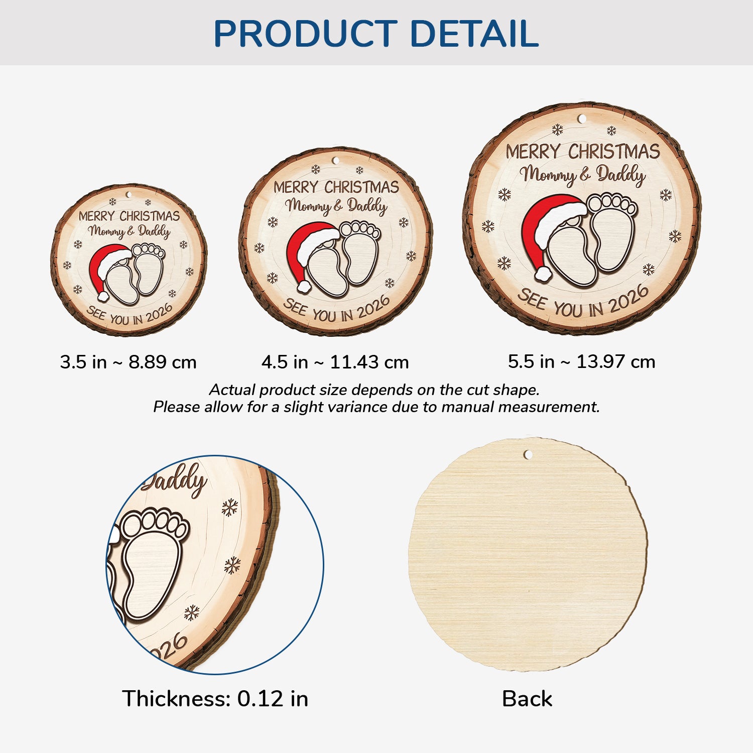 6671OUS3 custom 1 layered wooden photo ornaments christmas gifts for parents to be 6671OKPCA