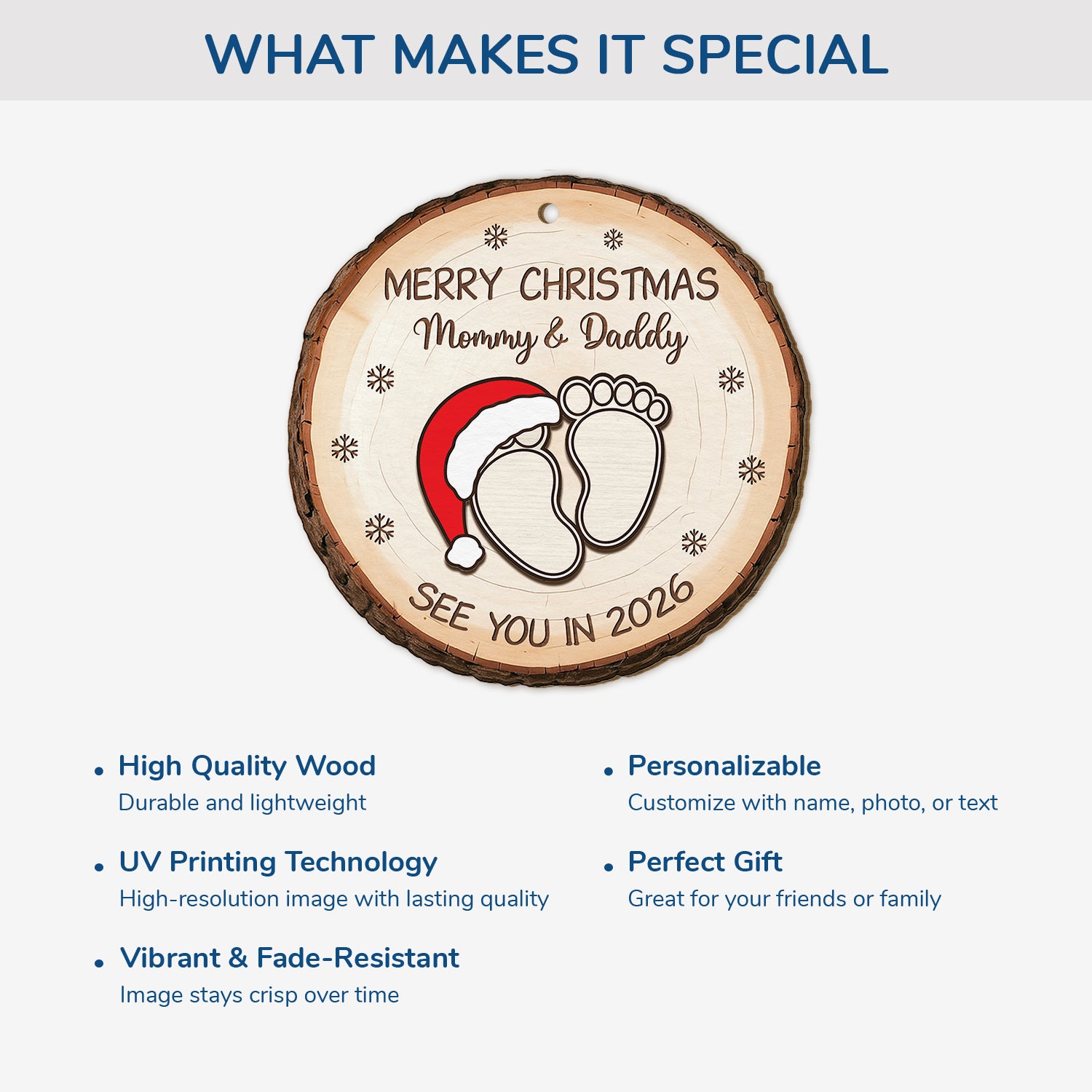 6671OUS4 custom 1 layered wooden photo ornaments christmas gifts for parents to be 6671OKPCA