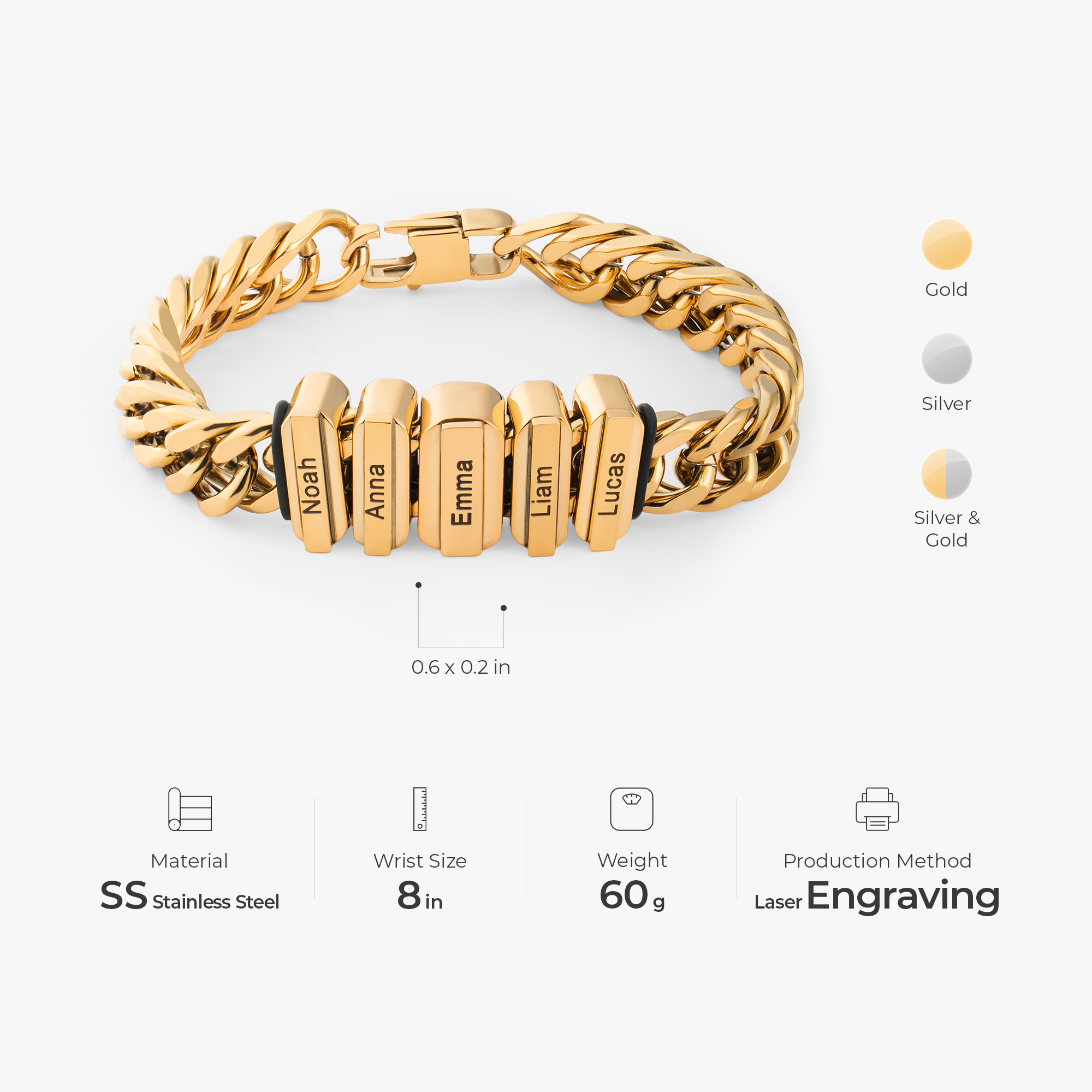 6675JUS3 cuban link bracelet with name beads personalized gifts for men 6675J0T5B