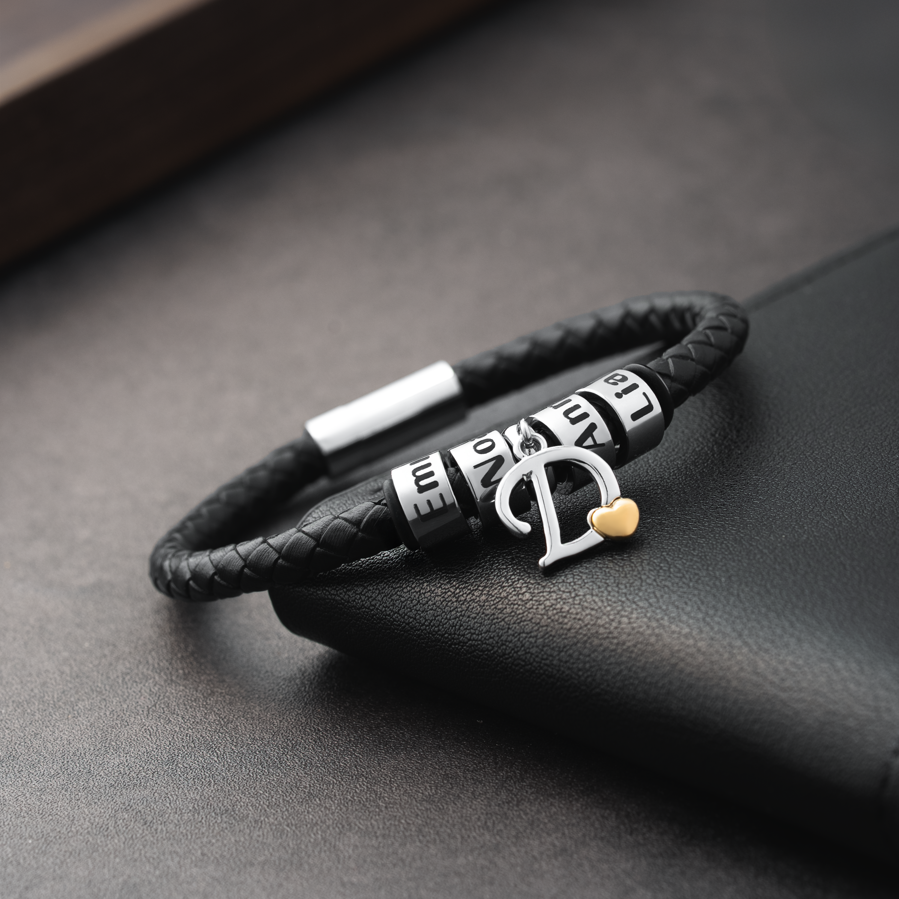 6678JUS2 custom initial bracelet_ with name beads_ leather bracelets for men_ 6678J0Y5B