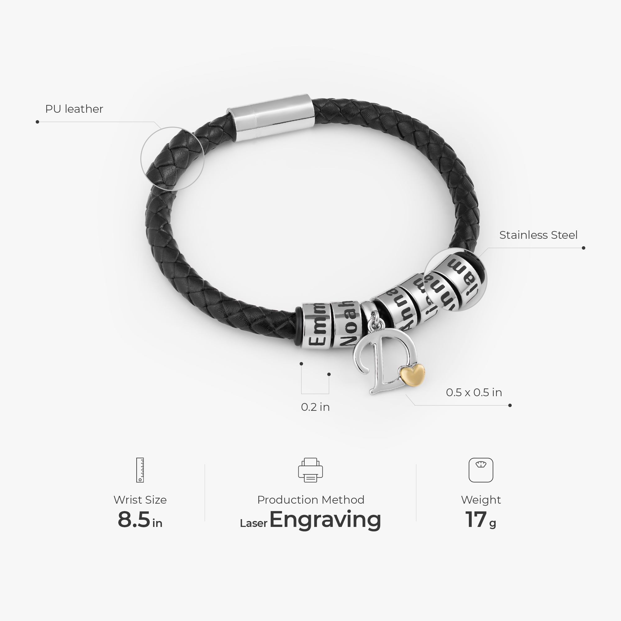 6678JUS3 custom initial bracelet_ with name beads_ leather bracelets for men_ 6678J0Y5B