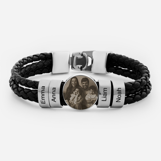 6679JUS1 leather photo bracelet_ with name beads_ personalized gifts for men_ 6679J0Y5B
