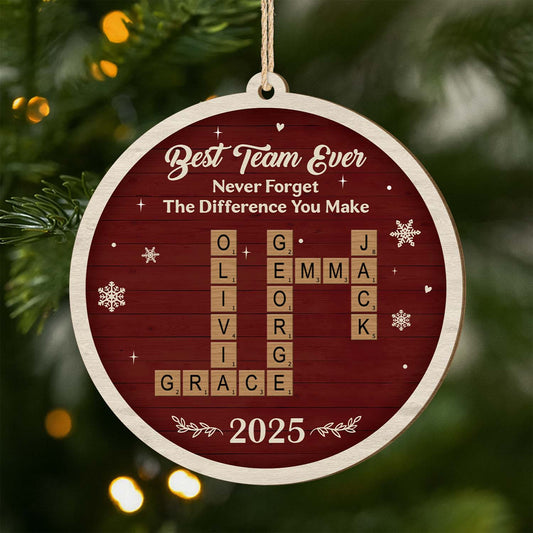 6732OUS1 1 layered wooden best team ever christmas ornament custom crossword gifts for coworkers 6732O6QNO