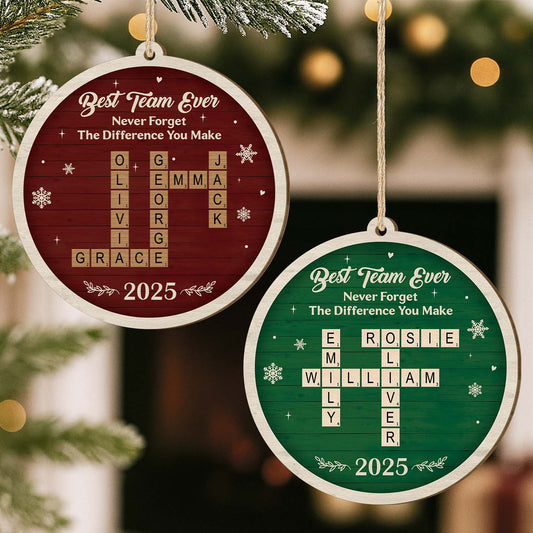 6732OUS2 1 layered wooden best team ever christmas ornament custom crossword gifts for coworkers 6732O6QNO