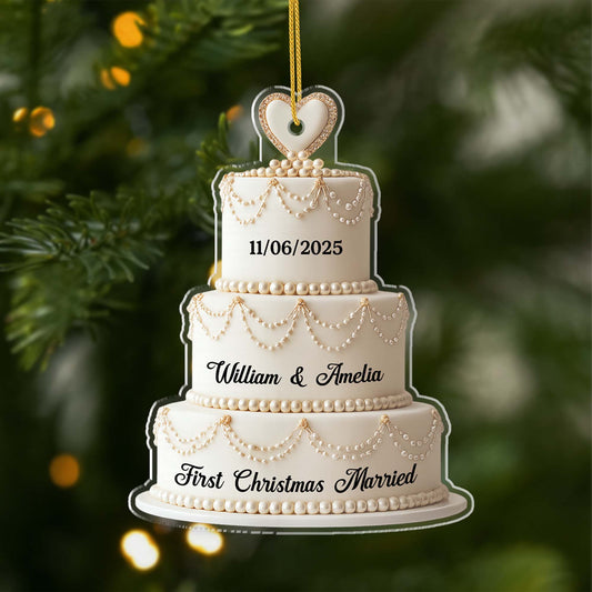 6749OUS1 acrylic wedding cake ornament custom first christmas married ornament_ for couples_ 6749O8VTG