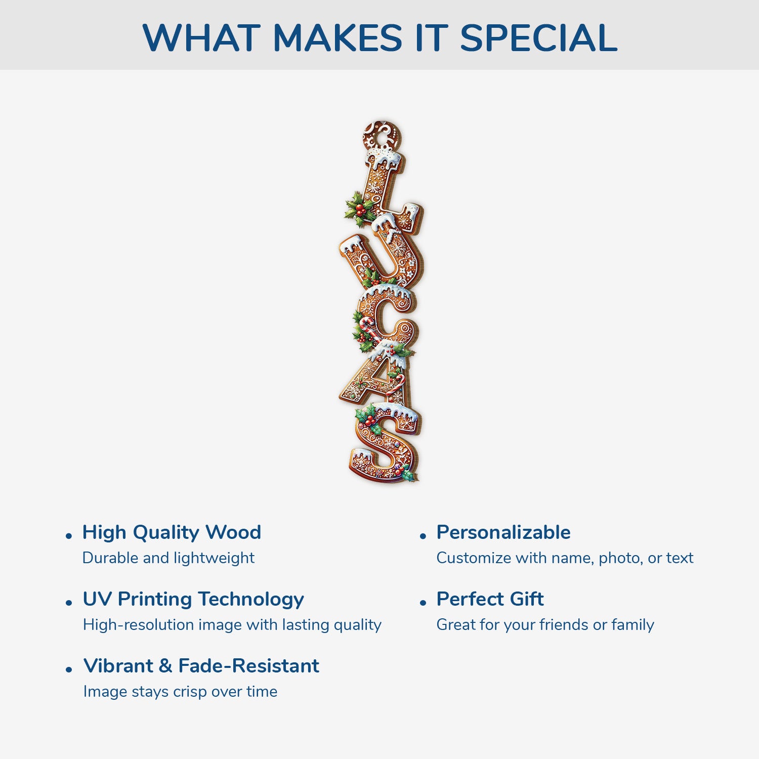 6771OUS4 3d printing effect gingerbread letter ornaments custom 1 layered wooden xmas ornaments 6771O