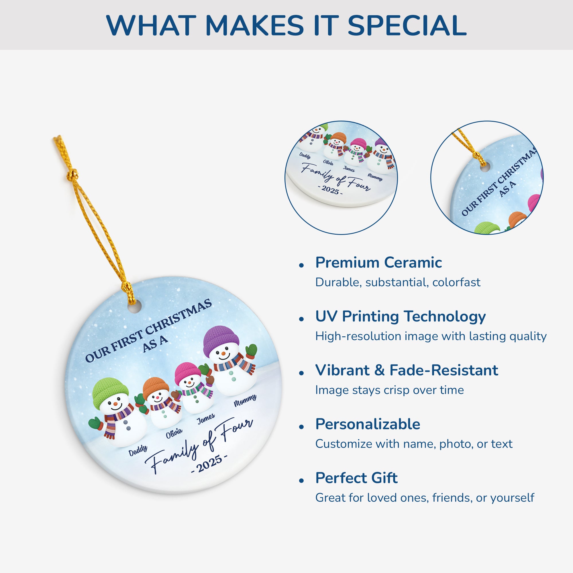 6773OUS4 custom ceramic snowman ornaments first christmas as a family of 4 ornament_ 6773OTZNI