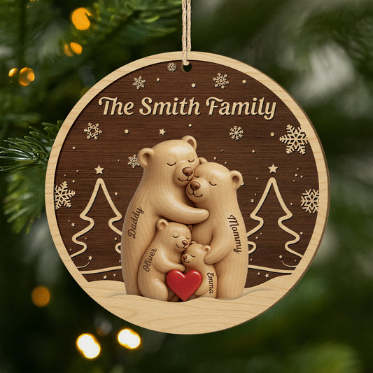 6784OUS1 3d printing effect 1 layered wooden bear family ornament custom christmas gifts 6784O3TMI
