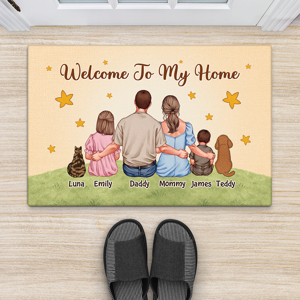 6927DUS2 welcome to our home doormat_ personalized family gift with cat dog 6927D8TTI