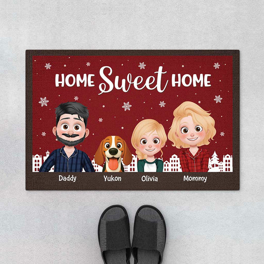 6943DUS1 home sweet home doormat_ custom christmas gifts for family with dog cat 6943D
