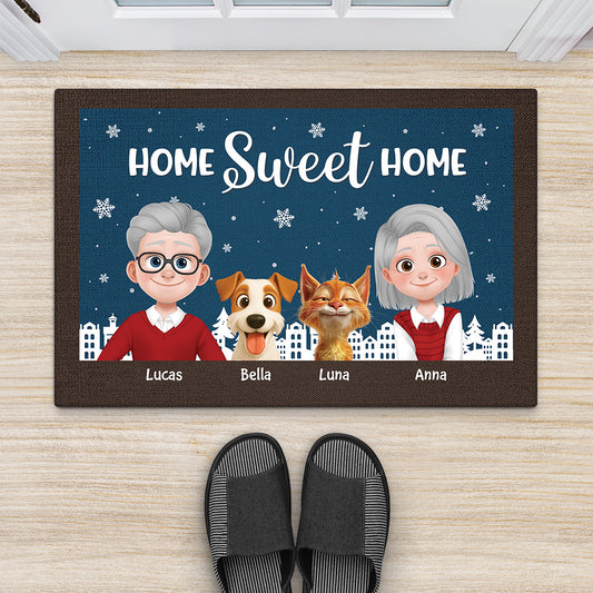 6943DUS2 home sweet home doormat_ custom christmas gifts for family with dog cat 6943D